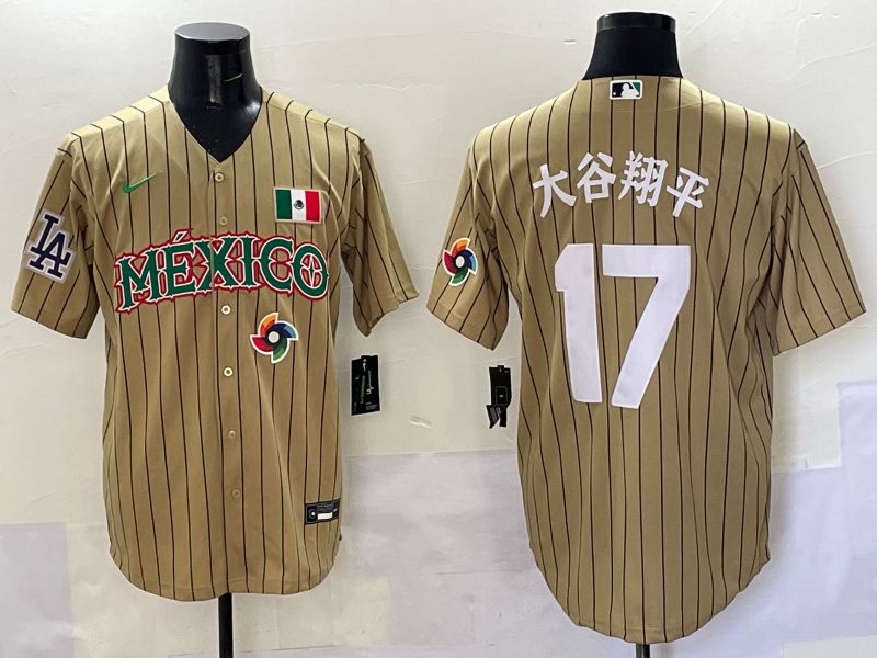Men Los Angeles Dodgers #17 Ohtani Brown Stripe Mexico Joint Name 2025 Nike MLB Jersey style 31